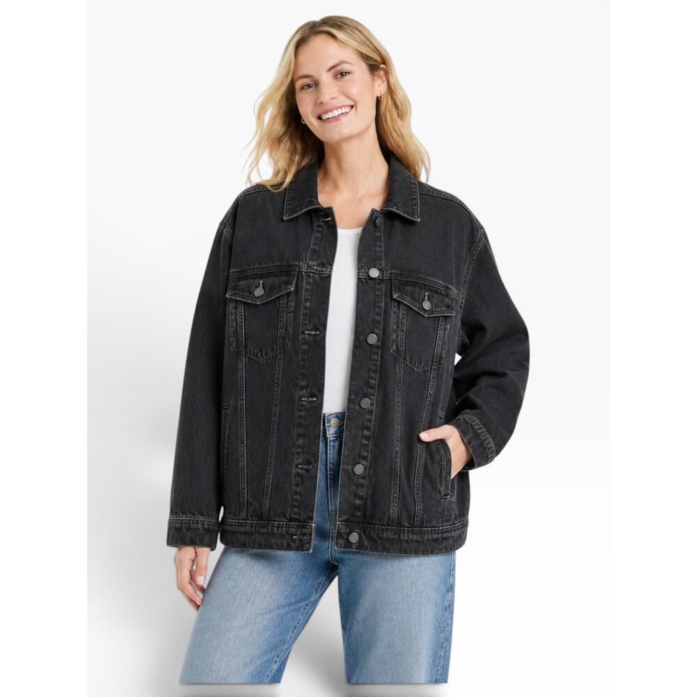 Universal Thread Denim Jacket Black Wash Baggy Women L NWT
